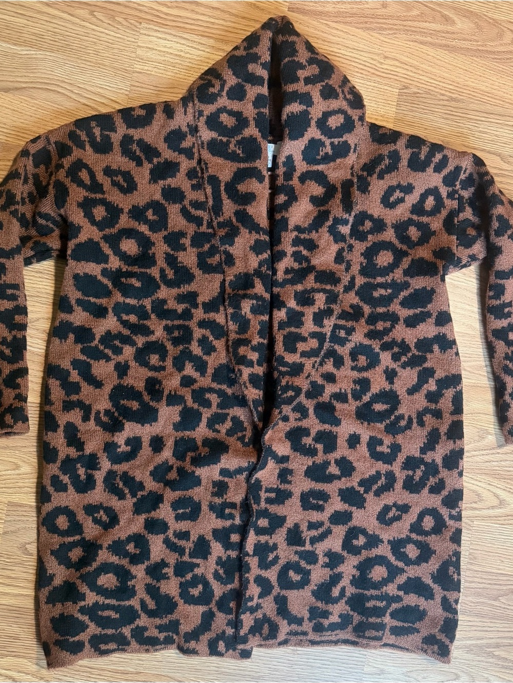 Time and Tru Girls' Leopard Print Open Front Cardigan - Brown & Black